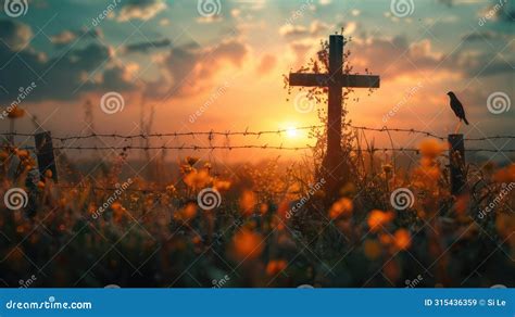 The Cross Of Jesus Christ Breaks Through The Barrier Wire On Calvary S