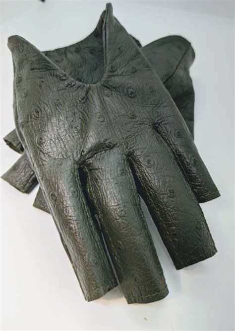 Womens Olive Green Leather Gloves Fingerless Star Hollow Etsy