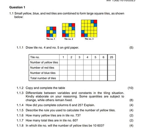 Solved 1 Small Yellow Blue And Red Tiles Are Combined To Chegg