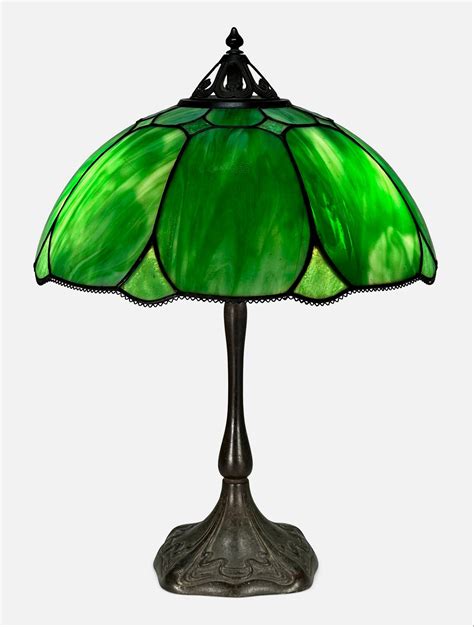 Handel Green Slag Glass Table Lamp Auction