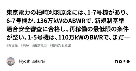 東京電力の柏崎刈羽原発には、1 7号機があり、6 7号機が、136万kwのabwrで、新規制基準適合安全審査に合格し、再稼働の最低限の条件が