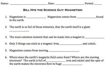 Bill Nye Magnetism Video Worksheet by Mayberry in Montana | TPT