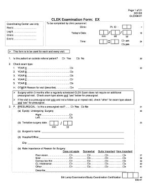 Fillable Online Vrcc Wustl Clek Examination Form Ex Clinicid Patientid