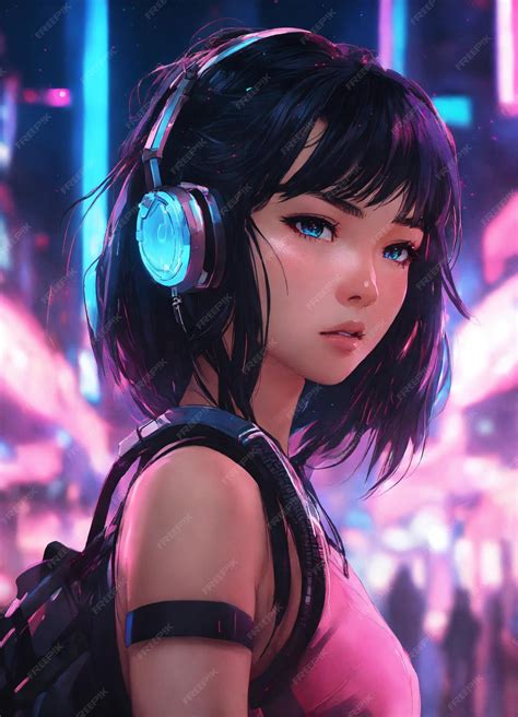 Premium Photo | Anime girl with neon cyberpunk city in the background