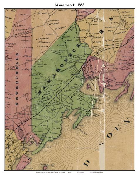 Mamaroneck New York 1858 Old Town Map Custom Print Westchester Co