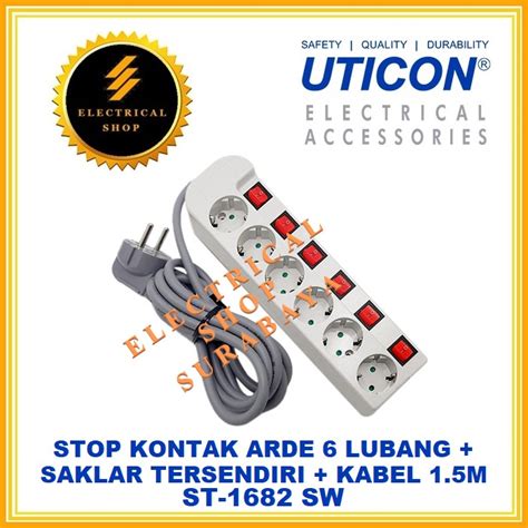 Jual UTICON STOP KONTAK ARDE CP 6 LUBANG ST 1682SW SAKLAR KABEL 1 5M