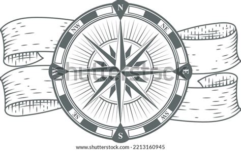 Marine Compass Drawing Vintage Nautical Travel Stock Vector (Royalty ...