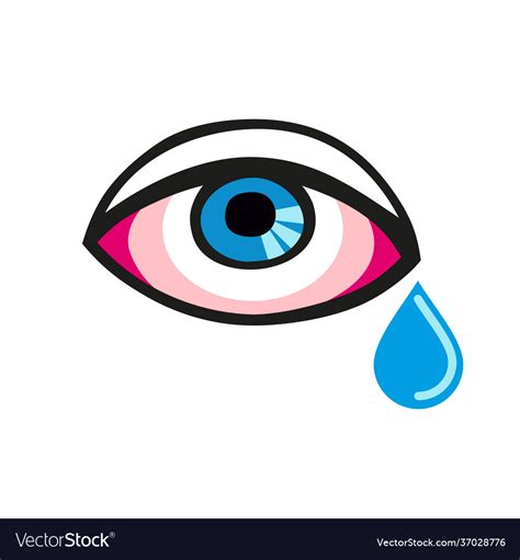 Eye with a single tear crying turn red eyes Vector Image