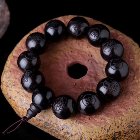 Natural Ebony 15mm 20mm Beads Buddhist Prayer Bracelets Great Sculpture Buddha Bracelet Men ...