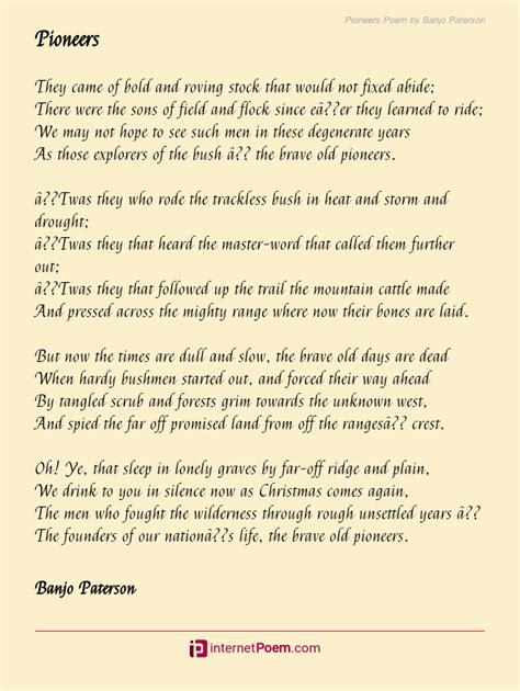 Pioneers Poem by Banjo Paterson | Banjo paterson, Paterson, Poems