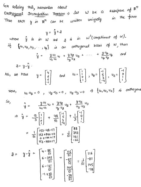 Solved Let W Be A Subspace Spanned By The U S And Write Y As The Sum