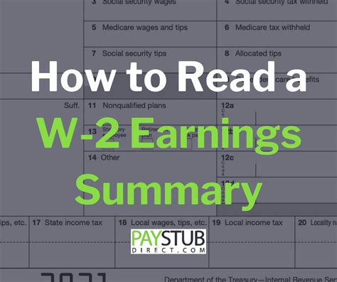 How to Read a W-2 Earnings Summary | PaystubDirect