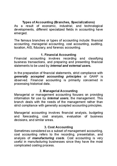 Types of Accounting (Branches, Specializations) - The famous branches