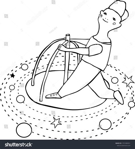 Boy Riding Cosmos Carousel Black White Stock Vector (Royalty Free