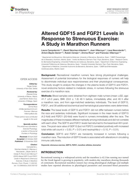 PDF Altered GDF15 And FGF21 Levels In Response To Strenuous Exercise