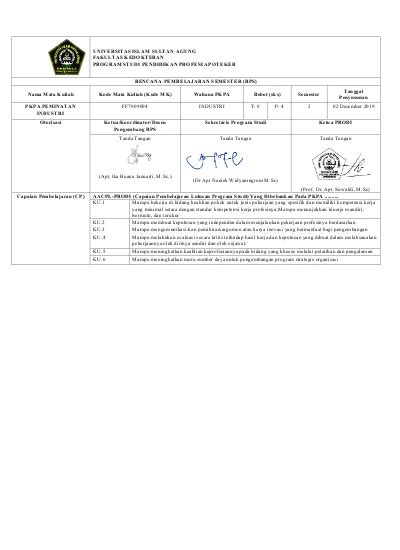 Rencana Pembelajaran Semester Rps Nama Mata Kuliah Kode Mata Kuliah