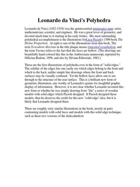 Leonardo Da Vinci's Polyhedra | PDF | Euclidean Geometry | Geometry