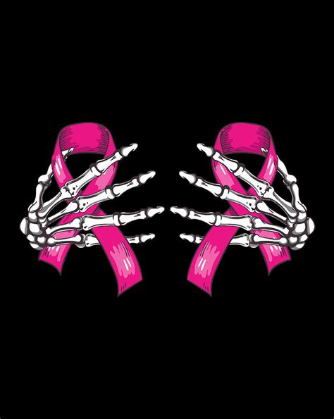 Halloween Womens Boob Skeleton Hand On Breast Cancer Ribbon Digital Art