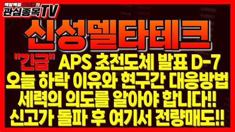 신성델타테크 긴급 Aps 발표 D 7 오늘 하락 이유와 현구간 대응방법 세력의 의도를 알아야 합니다 신성델타