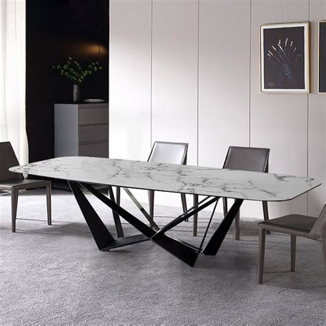 Modern Stylish 79 Rectangle White Faux Marble Top Dining Table In Large