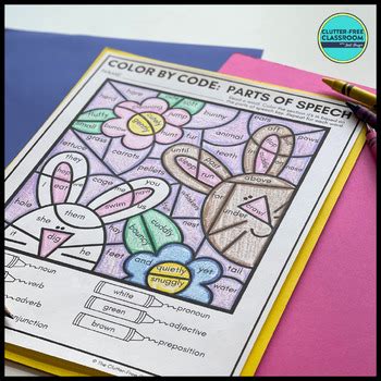 BUNNY Color By Code RABBIT Coloring Page PARTS OF SPEECH Worksheet