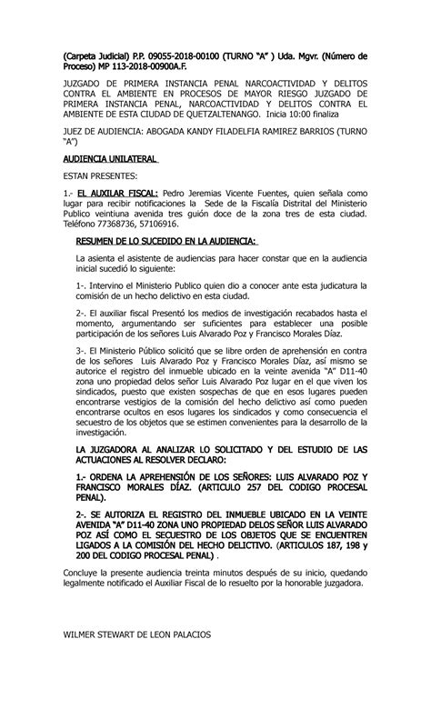 ACTA Unilateral PARA Aprehension Y Allanamiento Carpeta Judicial P