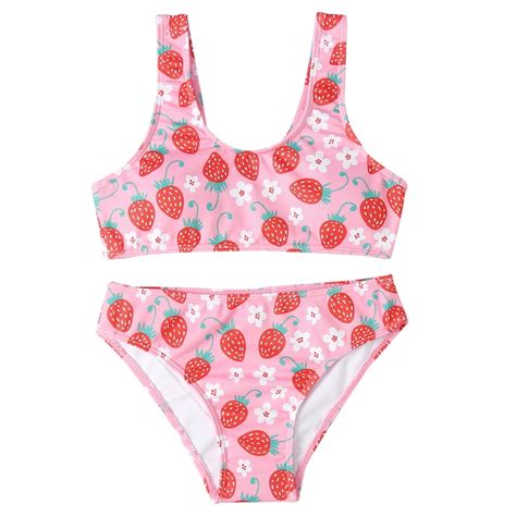 Girls Bikini Set Piece Swimsuits Floral Printed Spaghetti Straps