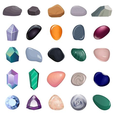 Premium Vector Set Of Different Stones And Crystals Various Types Of