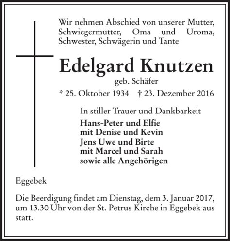 Traueranzeigen Von Edelgard Knutzen Sh Z Trauer