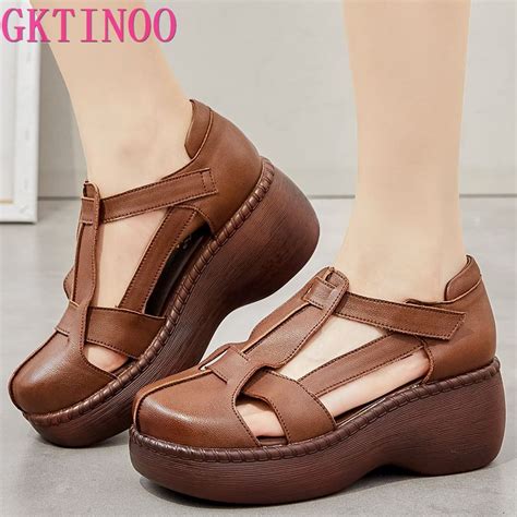 GKTINOO Sandalias con cuña para mujer zapatos informales de cuero