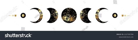 Moon Phases Border Frame In Black And Gold Foil Royalty Free Stock