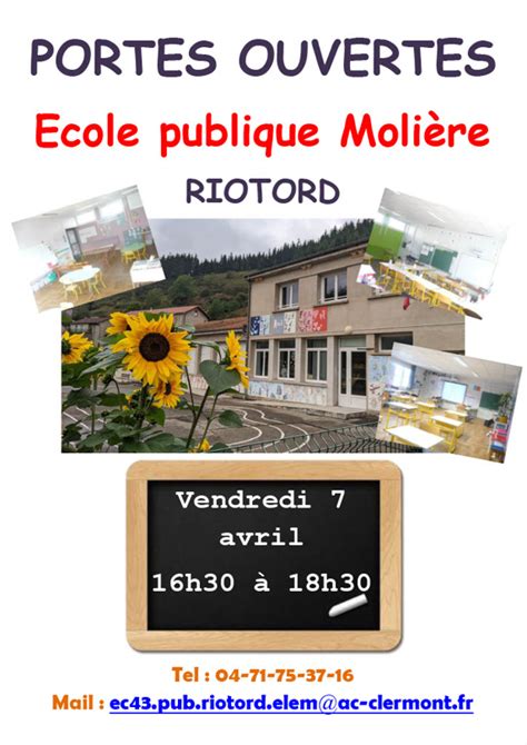 Actualités Portes ouvertes École publique Molière Vendredi 7 avril