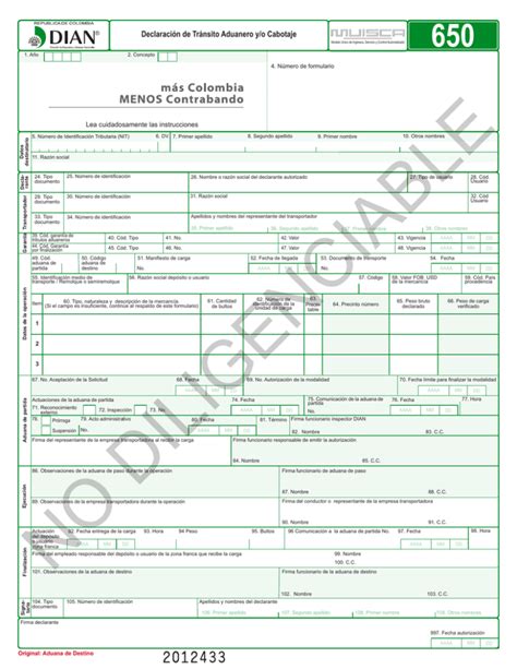 Declaración De Tránsito Aduanero Y O Cabotaje