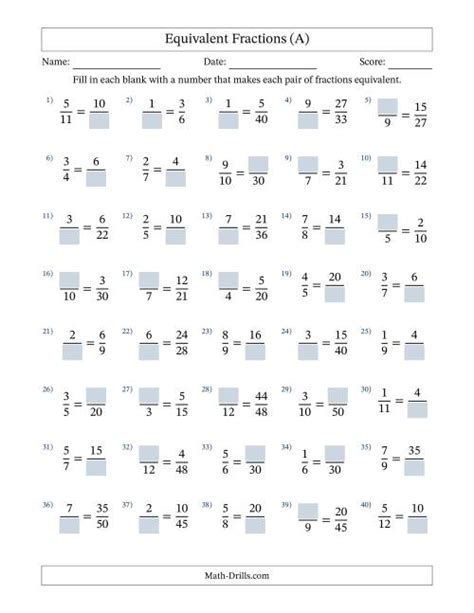 Equivalent Fractions With Blanks Multiply Right Or Divide Left A