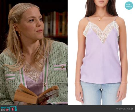 WornOnTV Leightons Purple Lace Trim Cami And Green Cardigan On The Sex Lives Of College Girls