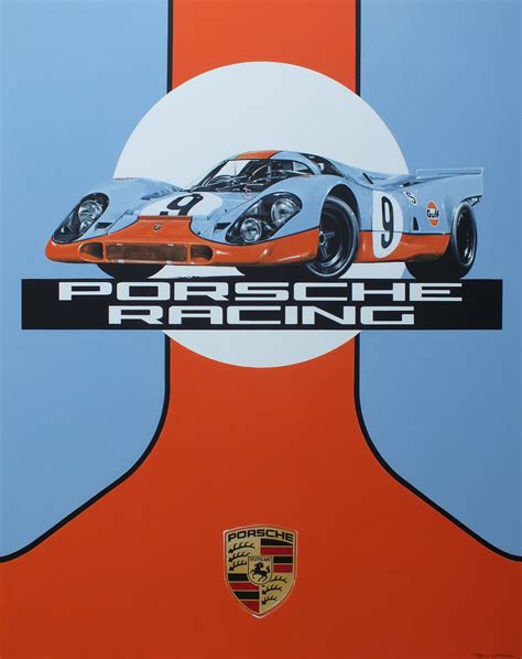 Acrylic On Canvas Porsche Vintage Racing Poster Auto Racing Art