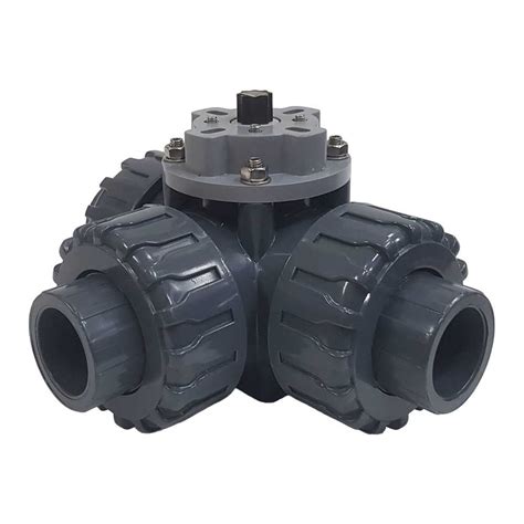 Трехходовой шаровой кран TECHNO 3032T-PVC ПВХ, под привод DN32, рабоч ...