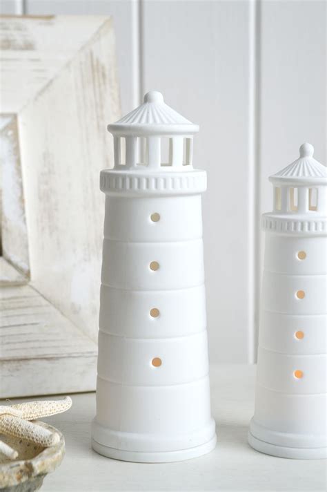 White Lighthouse Porcelain Tea Light Holder New England Coastal Decor