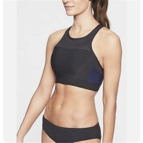 Athleta Bonaire Bikini Swim Swimwear Top Black Navy M Gem