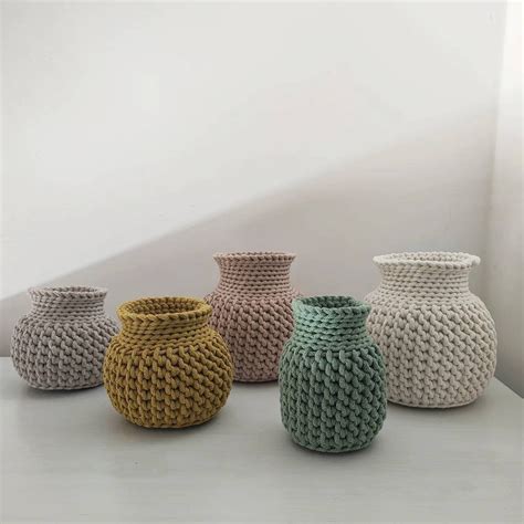 Crochet Cotton Vase For Boho Livingroom Decorative Flower Glass Nordic