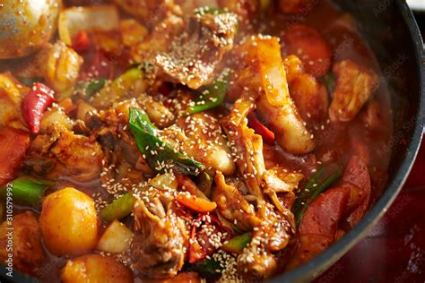 Korean Spicy Chicken Hot Pot Stock Photo Adobe Stock