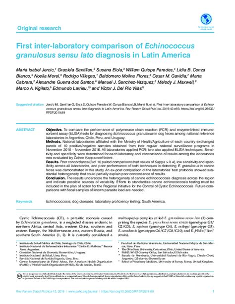 (PDF) First inter-laboratory comparison of Echinococcus granulosus sensu lato diagnosis in Latin ...