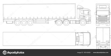 Vector Truck Trailer Outline Commercial Vehicle Cargo Delivering