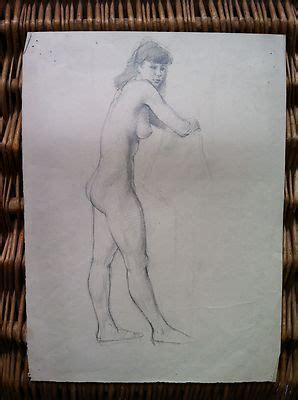 Pencil Drawing Life Study Nude Woman Listed Brit Portrait Artist Derek Fowler
