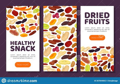 Dried Fruits Banner Design With Healthy Sweet Snack Vector Template