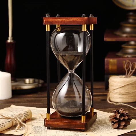 Decorative 60 Minute Sand Hourglass Timer With Black Wooden Frame For