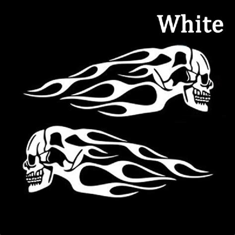 Buy 1 Pair Skull Flame Stripes Motorcycle Gas Tank Decal Sticker 34x12 7cm At Affordable Prices