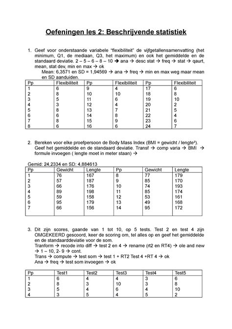 Oefeningen Spss Beschrijvende Statistiek Oefeningen Les
