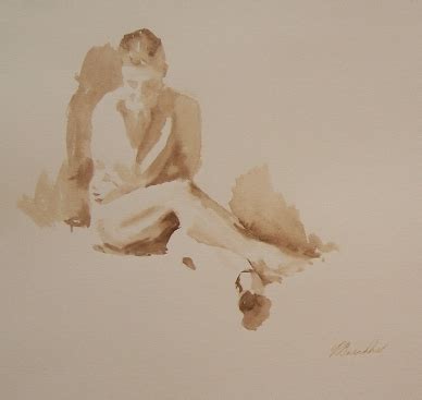 Sepia Watercolor Of A Nude Female Figure Unframed 11 X 15 1 2