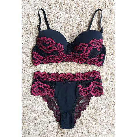 Conjunto Lingerie Bojo Micro Fibra E Renda Bicolor Shopee Brasil